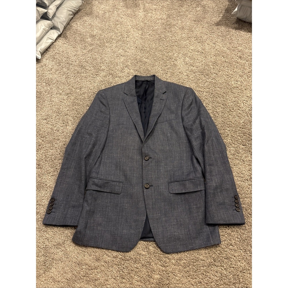 Lauren Ralph Lauren Blazer Blue Wool Silk Weave Sport Coat Plaid 38R Work Event
